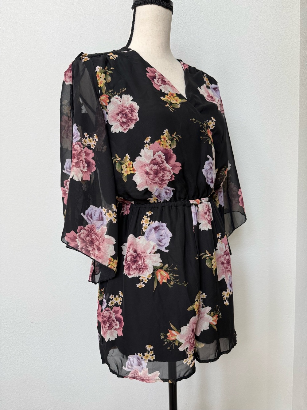 Bailey Blue Black Floral Lace V-Neck Women's Romper
